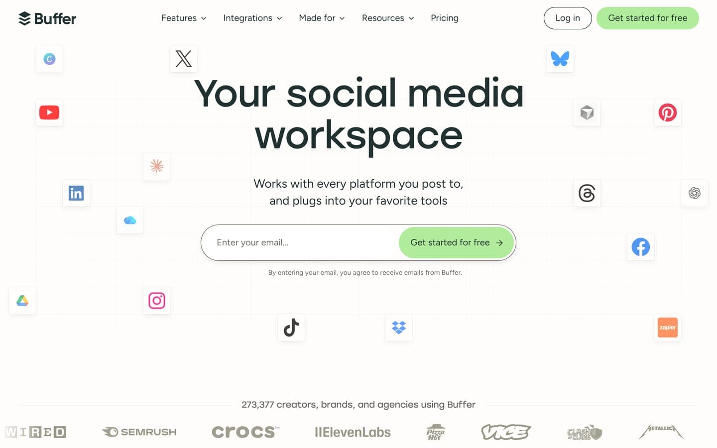 The Buffer homepage
