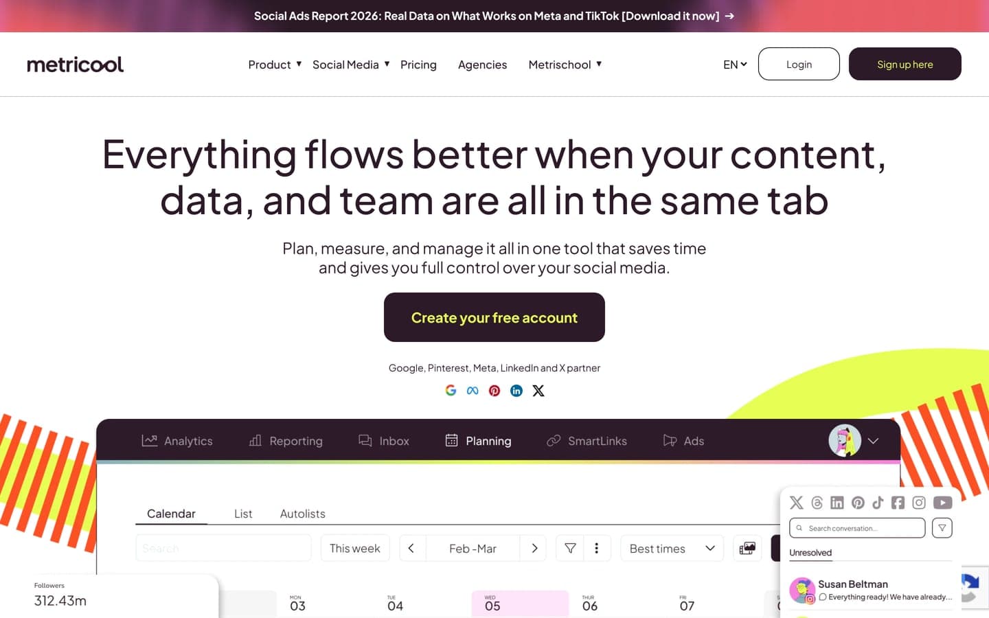 The Metricool homepage