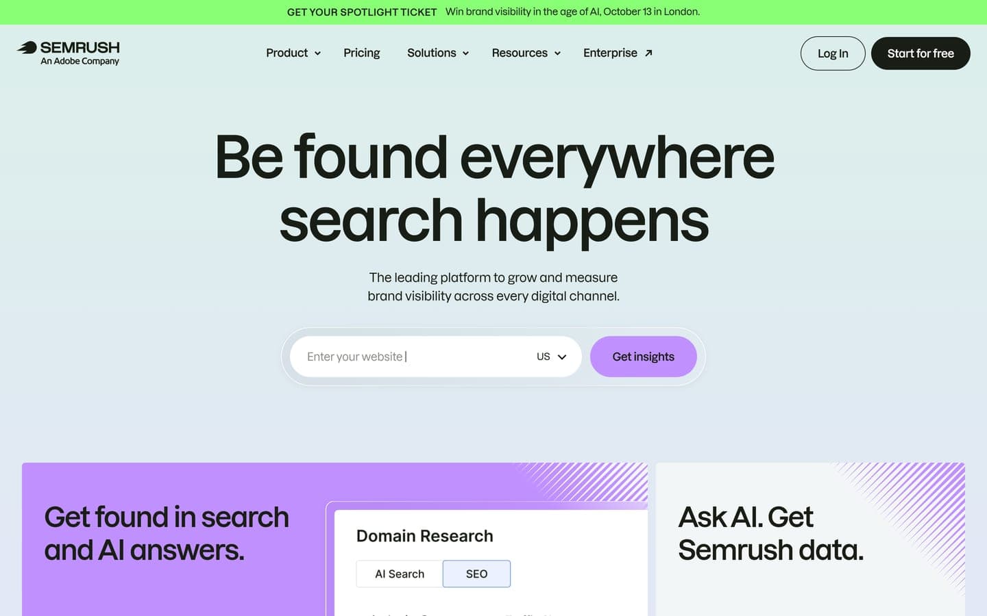 The Semrush homepage