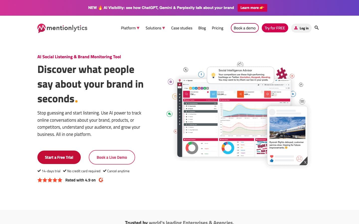 The Mentionlytics homepage